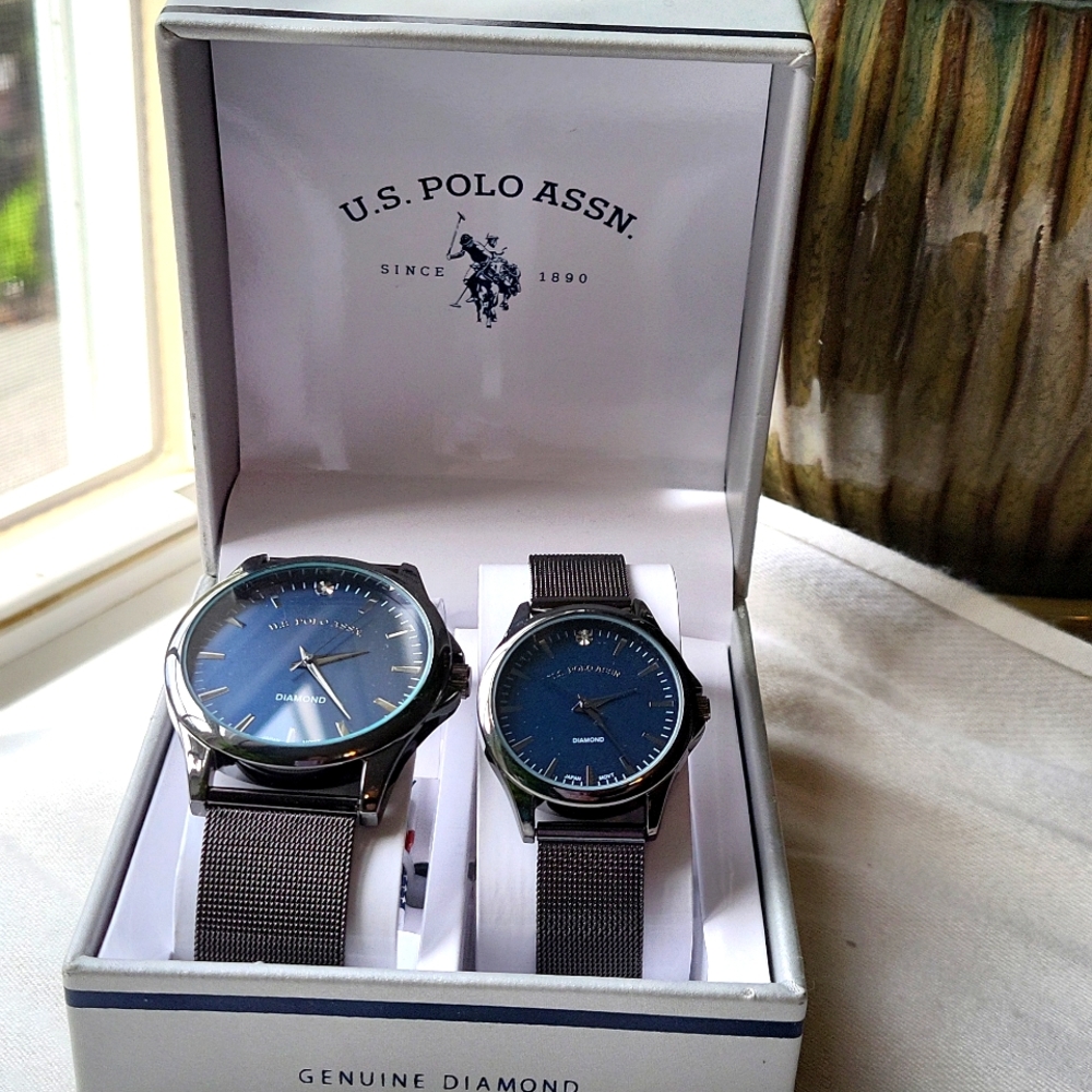 U.S. Polo His and Her stainless steel watches, Genuine Diamond